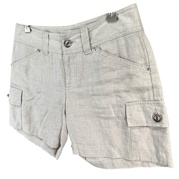 INC Beach Linen Cargo Shorts Womens 2 Beige Utility Casual Resort Travel Pockets - Picture 3 of 13